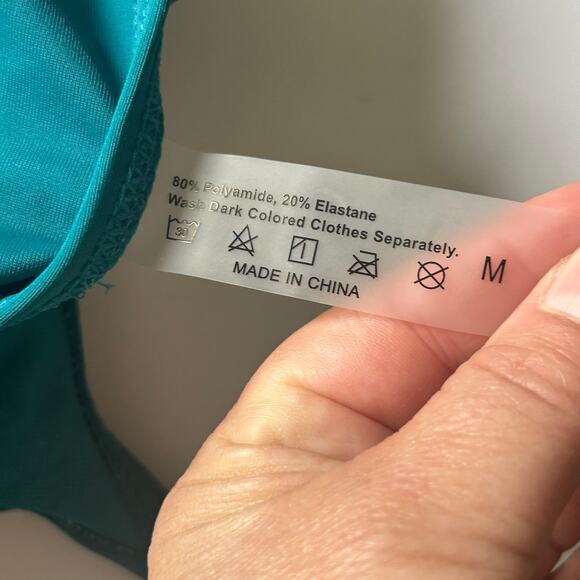 Women's One Piece Swimsuit Square Neck Tummy Control High Cut Teal Medium NWOT - Picture 5 of 6